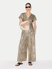 Jigsaw Gold Shimmer Jersey Palazzo Trousers - Image 3 of 6