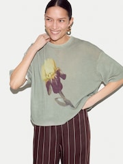 Jigsaw Green Painted Iris Print Jumper - Image 6 of 7