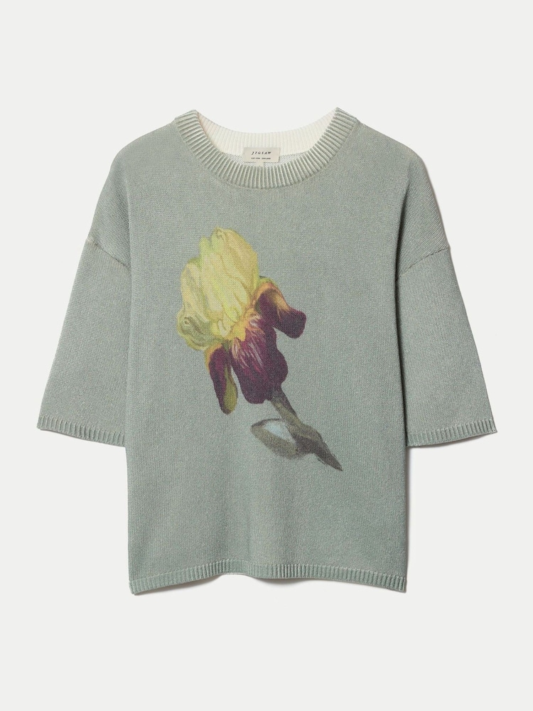 Jigsaw Green Painted Iris Print Jumper - Image 7 of 7 Jigsaw Green Painted Iris Print Jumper - Image 7 of 7