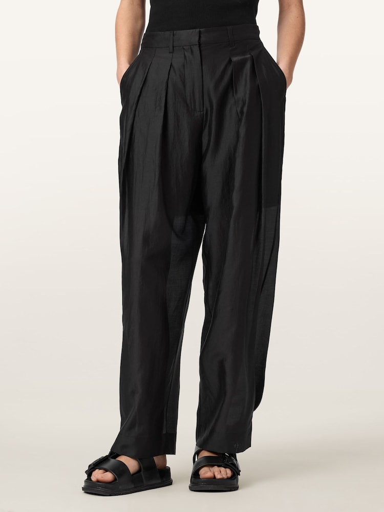 AllSaints Black Becca Sheer Trousers - Image 1 of 6
