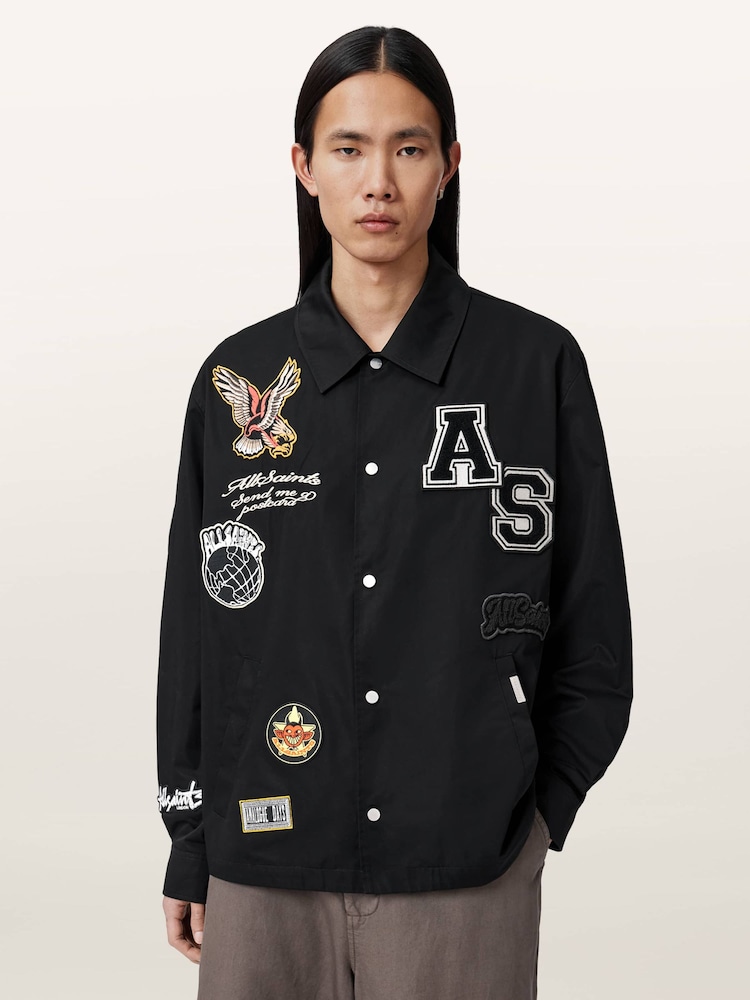 AllSaints Black Soundman Coach Jacket - Image 1 of 6
