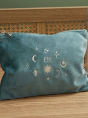 Made Yours Personalised Large Zodiac Teal Velvet Bag - Image 1 of 3