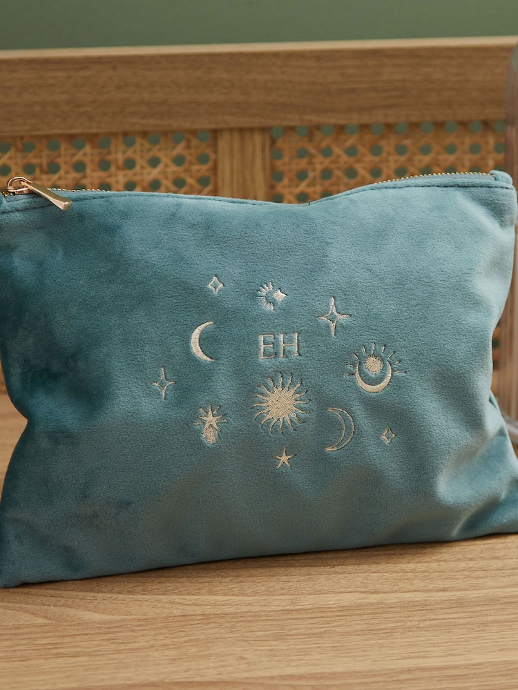 Made Yours Personalised Large Zodiac Teal Velvet Bag - Image 1 of 3