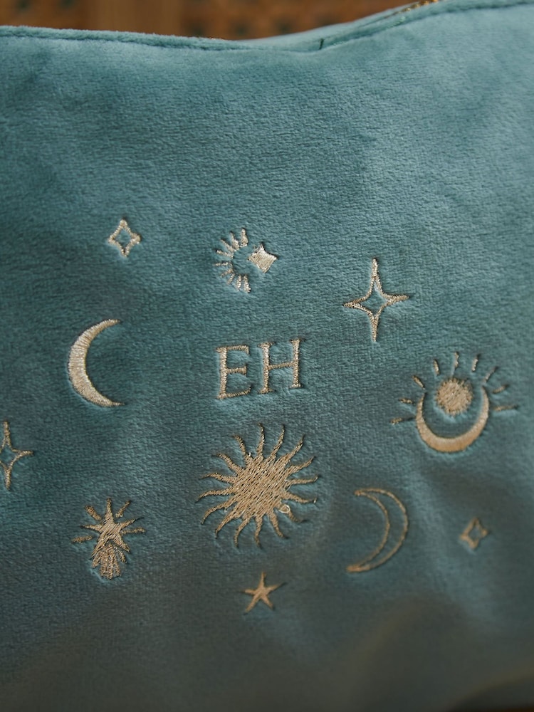 Made Yours Personalised Large Zodiac Teal Velvet Bag - Image 2 of 3