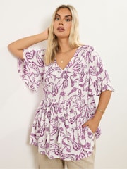 Yours Curve White Paisley Print Tie Front Top - Image 1 of 4