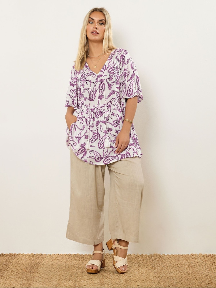 Yours Curve White Paisley Print Tie Front Top - Image 2 of 4