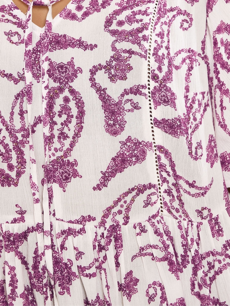 Yours Curve White Paisley Print Tie Front Top - Image 4 of 4