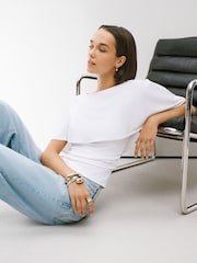 White Short Sleeve Cape Top - Image 1 of 5