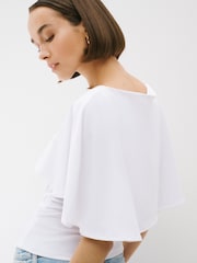 White Short Sleeve Cape Top - Image 3 of 5