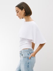 White Short Sleeve Cape Top - Image 4 of 5