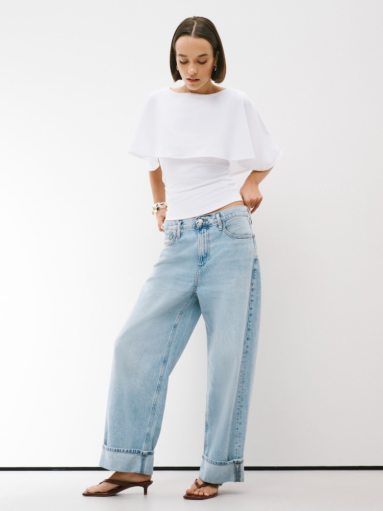 White Short Sleeve Cape Top - Image 5 of 5 White Short Sleeve Cape Top - Image 5 of 5