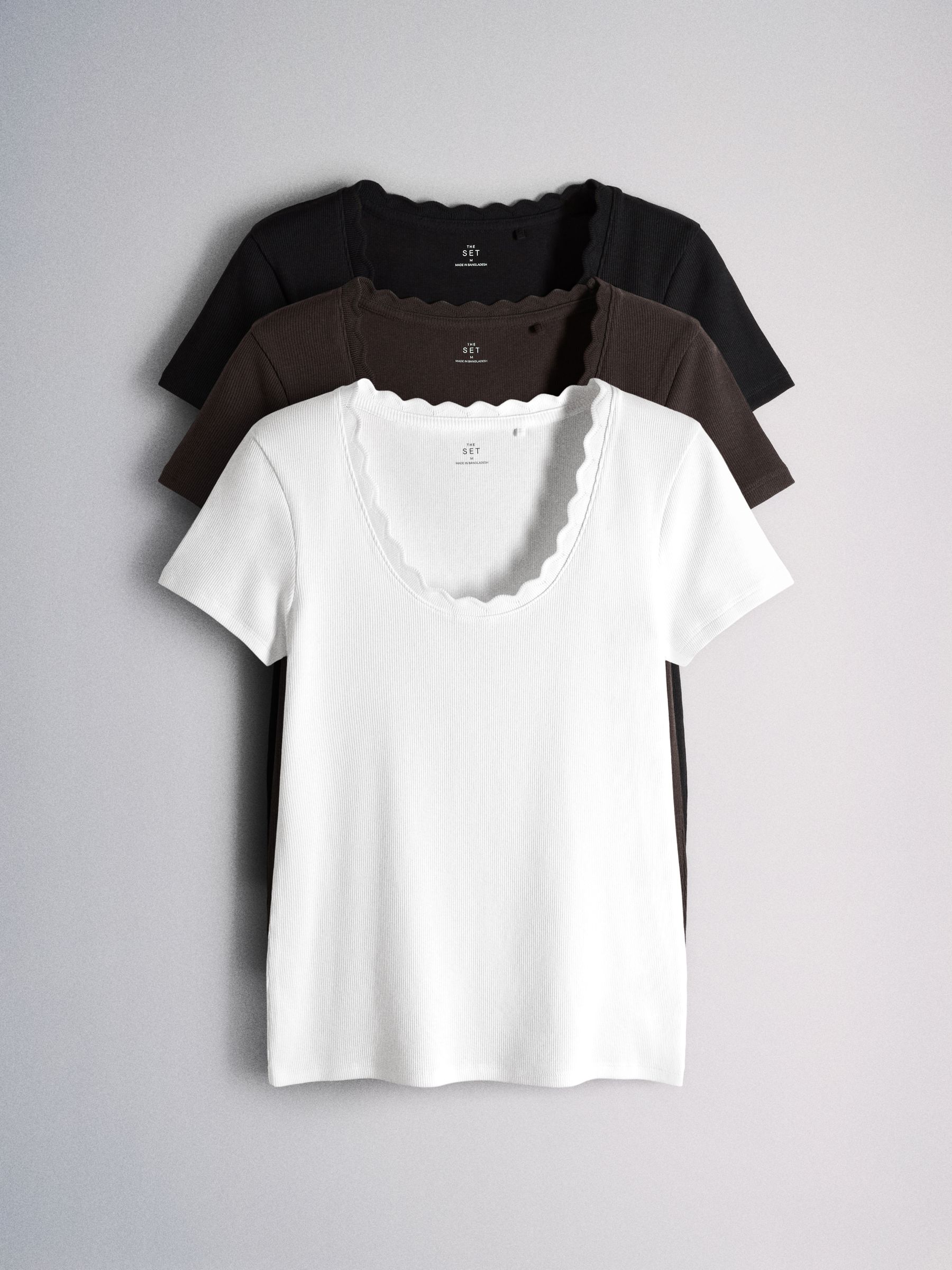 トップス SCOOP SLEEVE COMPACT TOPS Buy The Set 3 Pack Scallop Scoop Short Sleeve Tops Black/White