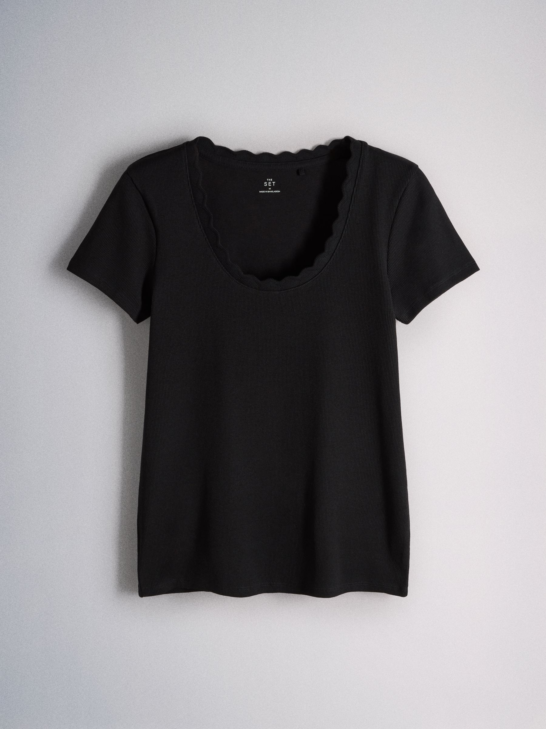 Buy The Set 3 Pack Scallop Scoop Short Sleeve Tops Black/White