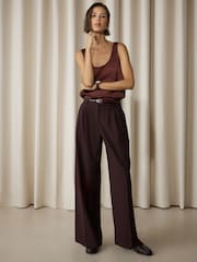 Burgundy Red Tailored Wide Leg Trousers With Wool - Image 2 of 8