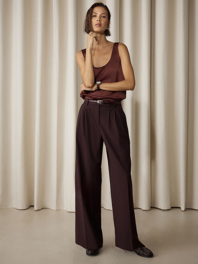 Burgundy Red Tailored Wide Leg Trousers With Wool - Image 2 of 8