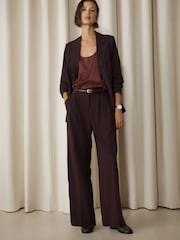 Burgundy Red Tailored Wide Leg Trousers With Wool - Image 3 of 8