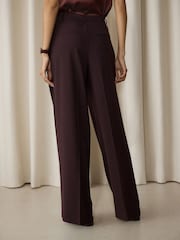 Burgundy Red Tailored Wide Leg Trousers With Wool - Image 4 of 8