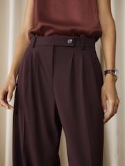 Burgundy Red Tailored Wide Leg Trousers With Wool - Image 5 of 8