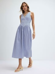 River Island Blue Sleeveless V-Neck Stripe Midi Dress - Image 1 of 4