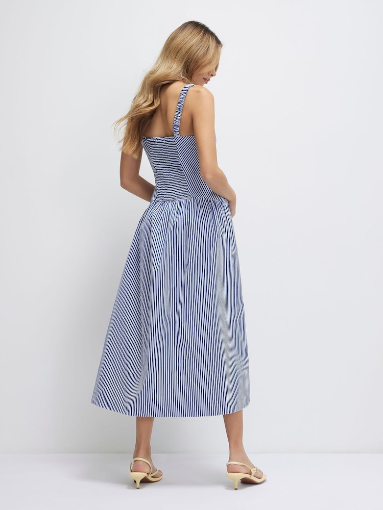 River Island Blue Sleeveless V-Neck Stripe Midi Dress - Image 2 of 4