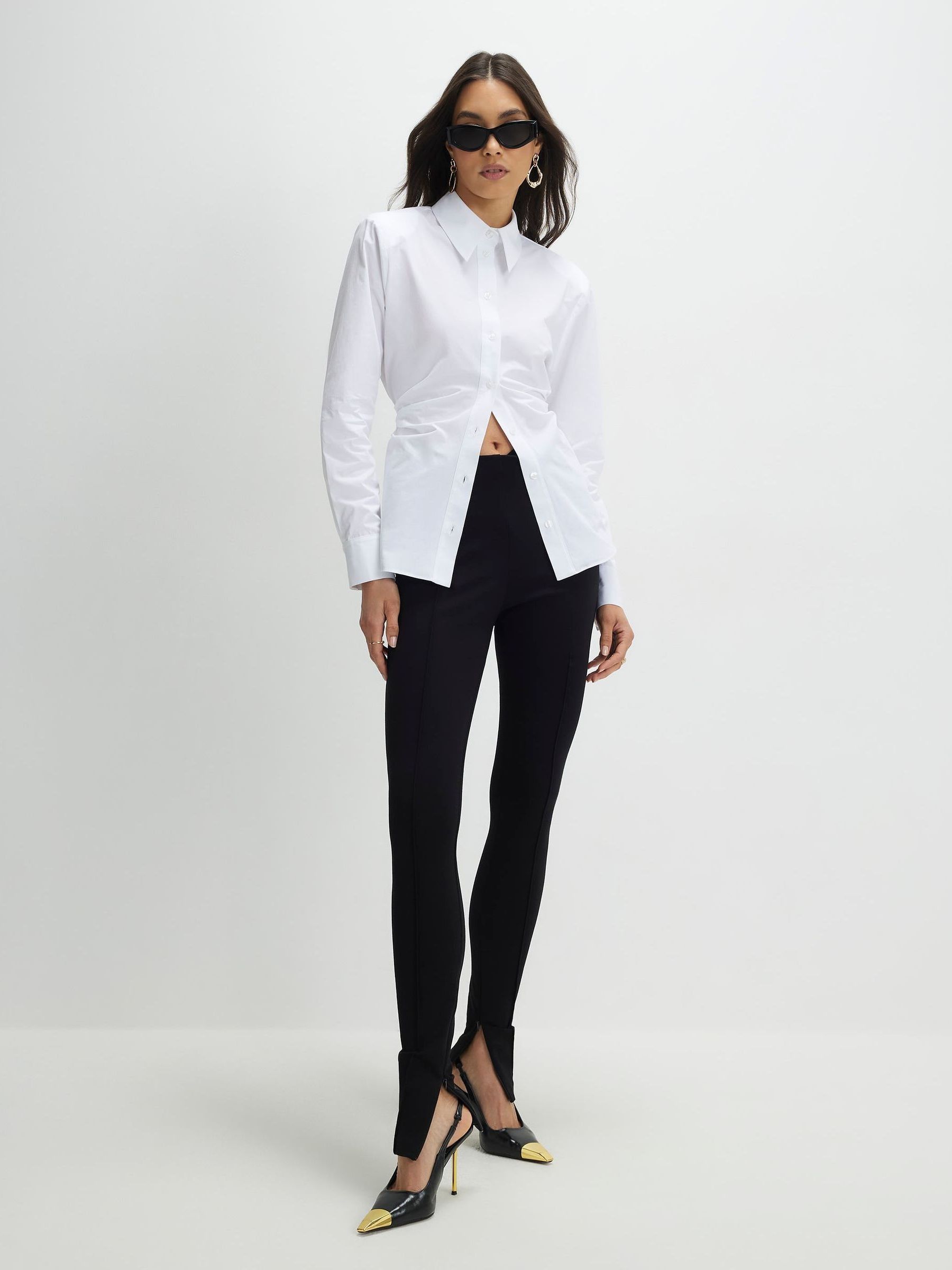 Buy River Island White Long Sleeve Shoulder Pad Cinched Shirt from