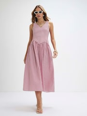 River Island Red Sleeveless V-Neck Stripe Midi Dress - Image 1 of 4