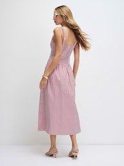 River Island Red Sleeveless V-Neck Stripe Midi Dress - Image 2 of 4