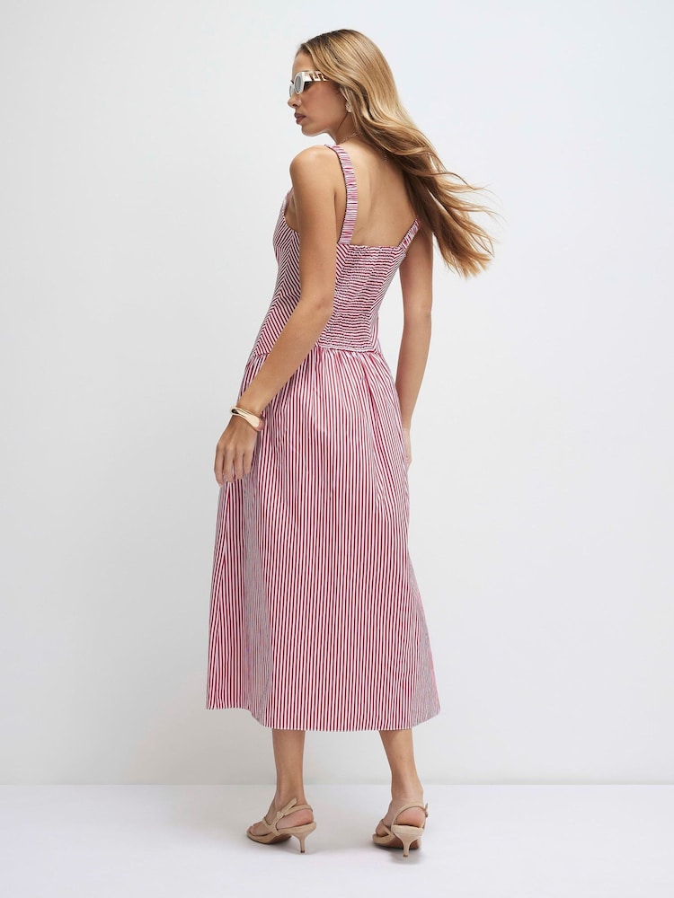 River Island Red Sleeveless V-Neck Stripe Midi Dress - Image 2 of 4