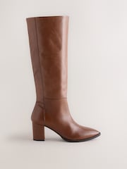 Tan Brown Standard fit Forever Comfort® Leather Chisel Knee High Boots - Image 1 of 9