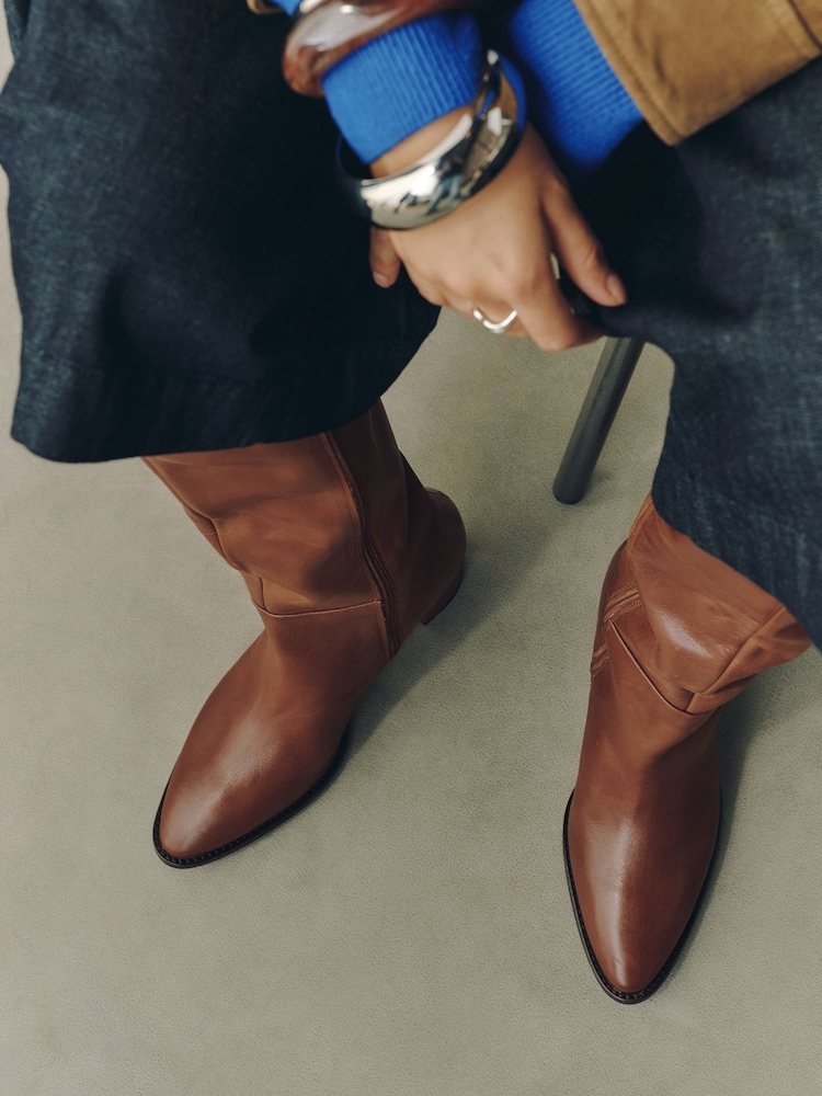 Tan Brown Standard fit Forever Comfort® Leather Chisel Knee High Boots - Image 2 of 9