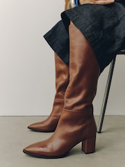 Tan Brown Standard fit Forever Comfort® Leather Chisel Knee High Boots - Image 3 of 9