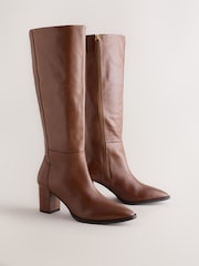 Tan Brown Standard fit Forever Comfort® Leather Chisel Knee High Boots - Image 4 of 9