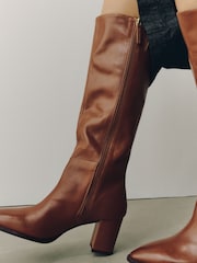 Tan Brown Standard fit Forever Comfort® Leather Chisel Knee High Boots - Image 6 of 9
