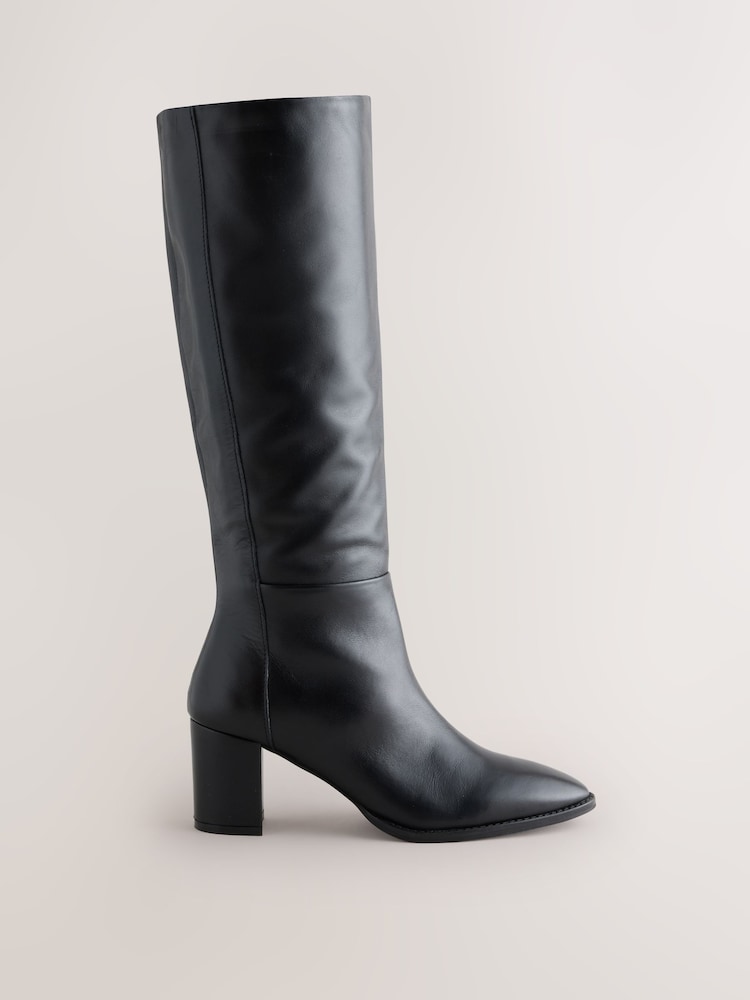 Black Standard fit Forever Comfort® Leather Chisel Knee High Boots - Image 1 of 9