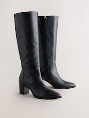Black Standard fit Forever Comfort® Leather Chisel Knee High Boots - Image 2 of 9