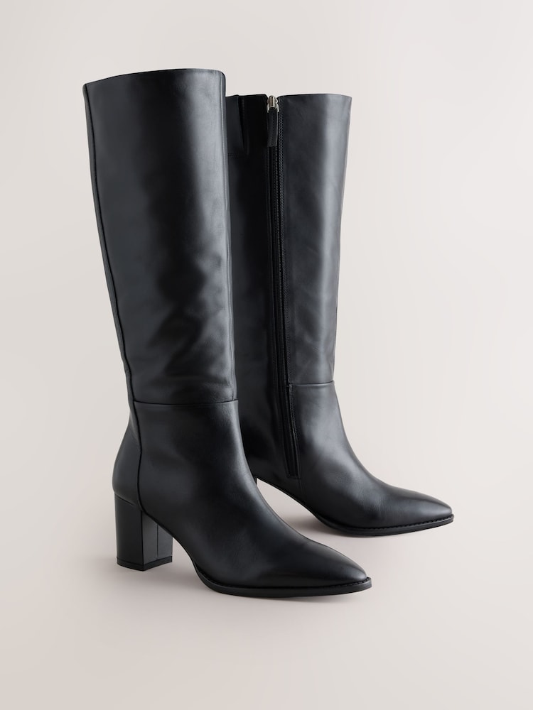 Black Standard fit Forever Comfort® Leather Chisel Knee High Boots - Image 2 of 9