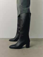 Black Standard fit Forever Comfort® Leather Chisel Knee High Boots - Image 6 of 9