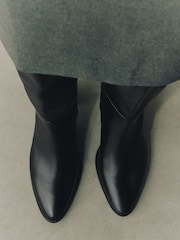 Black Standard fit Forever Comfort® Leather Chisel Knee High Boots - Image 7 of 9