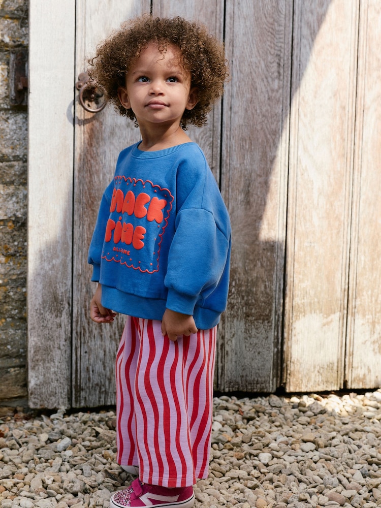 Cobalt Blue Snack Time Sweatshirt and Wide Leg Joggers Set (3mths-7yrs) - Image 1 of 7