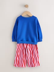 Cobalt Blue Snack Time Sweatshirt and Wide Leg Joggers Set (3mths-7yrs) - Image 5 of 7