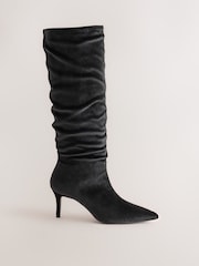 Melns - Forever Comfort® Velvet Slouch Knee High Boots - Attēls 1 no 5