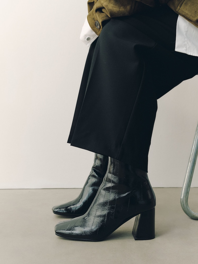 Black Standard fit Forever Comfort® Textured Square Toe Ankle Boots - Image 1 of 8