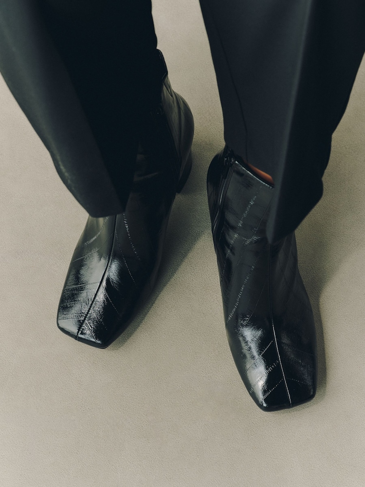 Black Standard fit Forever Comfort® Textured Square Toe Ankle Boots - Image 2 of 8
