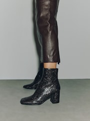 Chocolate Brown Standard fit Forever Comfort® Textured Square Toe Ankle Boots - Image 1 of 9