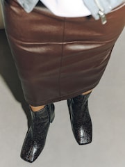 Chocolate Brown Standard fit Forever Comfort® Textured Square Toe Ankle Boots - Image 3 of 9