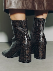Chocolate Brown Standard fit Forever Comfort® Textured Square Toe Ankle Boots - Image 4 of 9