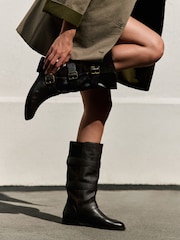 Brown Standard fit Forever Comfort® Pirate Knee High Pull On Leather Boots - Image 3 of 5