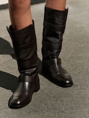 Brown Standard fit Forever Comfort® Pirate Knee High Pull On Leather Boots - Image 5 of 5