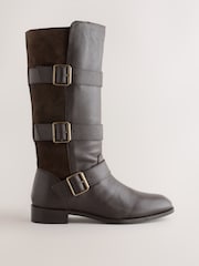 Brown Standard fit Forever Comfort® Pirate Knee High Pull On Leather Boots - Image 6 of 10
