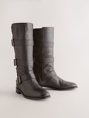 Brown Standard fit Forever Comfort® Pirate Knee High Pull On Leather Boots - Image 7 of 10